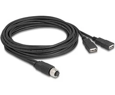 Delock M12 Kabelis A-kodiert 8 Pin Buchse zu 2 x USB 2.0 Typ-A Buchse 3 m juodas
