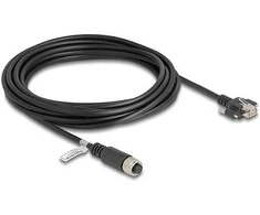 Delock M12 Kabelis A-kodiert 8 Pin Buchse zu RJ45 Stecker mit Schrauben Cat.5e FTP 5 m juodas