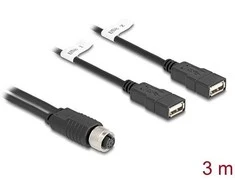 Delock M12 Kabelis A-kodiert 8 Pin Buchse zu 2 x USB 2.0 Typ-A Buchse 3 m juodas