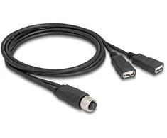 Delock M12 Kabelis A-kodiert 8 Pin Buchse zu 2 x USB 2.0 Typ-A Buchse 1 m juodas