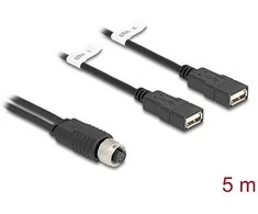 Delock M12 Kabelis A-kodiert 8 Pin Buchse zu 2 x USB 2.0 Typ-A Buchse 5 m juodas