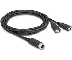 Delock M12 Kabelis A-kodiert 8 Pin Buchse zu 2 x USB 2.0 Typ-A Buchse 2 m juodas