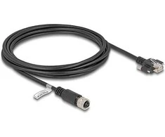 Delock M12 Kabelis D-kodiert 4 Pin Buchse zu RJ45 Stecker mit Schrauben Cat.5e FTP 3 m juodas