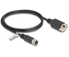 Delock M12 Kabelis D-kodiert 4 Pin Buchse zu RJ45 Buchse zum Einbau Cat.5e FTP 1 m juodas