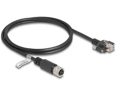 Delock M12 Kabelis D-kodiert 4 Pin Buchse zu RJ45 Stecker mit Schrauben Cat.5e FTP 1 m juodas