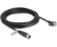 Delock M12 Kabelis D-kodiert 4 Pin Buchse zu RJ45 Stecker mit Schrauben Cat.5e FTP 5 m juodas