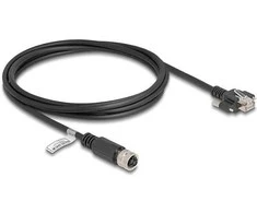 Delock M12 Kabelis D-kodiert 4 Pin Buchse zu RJ45 Stecker mit Schrauben Cat.5e FTP 2 m juodas