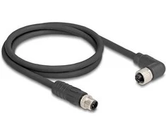 Delock M12 Kabelis L-kodiert 4 Pin Stecker gerade zu Buchse rechts gewinkelt PUR schleppkettentauglich 5 m juodas