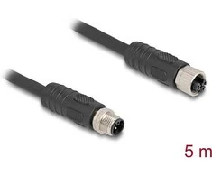 Delock M12 Kabelis L-kodiert 4 Pin Stecker zu Buchse PUR schleppkettentauglich 5 m juodas