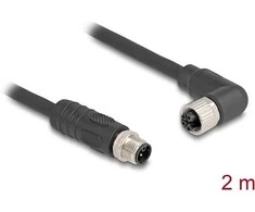 Delock M12 Kabelis L-kodiert 4 Pin Stecker gerade zu Buchse rechts gewinkelt PUR schleppkettentauglich 2 m juodas