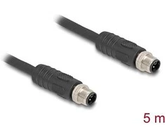 Delock M12 Kabelis L-kodiert 4 Pin Stecker zu Stecker PUR schleppkettentauglich 5 m juodas