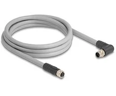 Delock M12 Kabelis L-kodiert 5 Pin Stecker rechts gewinkelt zu Buchse gerade PUR schleppkettentauglich 1 m grau