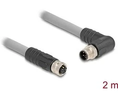 Delock M12 Kabelis L-kodiert 5 Pin Stecker rechts gewinkelt zu Buchse gerade PUR schleppkettentauglich 2 m grau