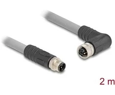 Delock M12 Kabelis L-kodiert 5 Pin Stecker gerade zu Buchse rechts gewinkelt PUR schleppkettentauglich 2 m grau