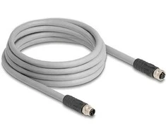 Delock M12 Kabelis L-kodiert 5 Pin Stecker zu Buchse PUR schleppkettentauglich 3 m grau