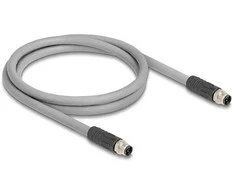 Delock M12 Kabelis L-kodiert 5 Pin Stecker zu Stecker PUR schleppkettentauglich 1 m grau