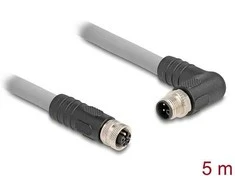 Delock M12 Kabelis L-kodiert 5 Pin Stecker rechts gewinkelt zu Buchse gerade PUR schleppkettentauglich 5 m grau