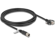 Delock M12 Kabelis X-kodiert 8 Pin Buchse zu RJ45 Stecker mit Schrauben Cat.6A S/FTP 3 m juodas