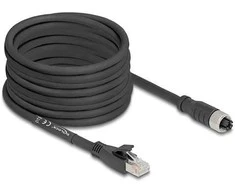 Delock M12 Kabelis X-kodiert 8 Pin Buchse zu RJ45 Stecker Cat.5e S/FTP flexibel 10 m juodas