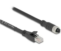 Delock M12 Kabelis X-kodiert 8 Pin Buchse zu RJ45 Stecker Cat.5e S/FTP flexibel 2 m juodas