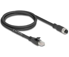 Delock M12 Kabelis X-kodiert 8 Pin Buchse zu RJ45 Stecker Cat.5e S/FTP flexibel 1 m juodas