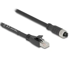 Delock M12 Kabelis X-kodiert 8 Pin Buchse zu RJ45 Stecker Cat.5e S/FTP flexibel 1 m juodas