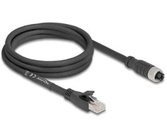 Delock M12 Kabelis X-kodiert 8 Pin Buchse zu RJ45 Stecker Cat.5e S/FTP flexibel 2 m juodas
