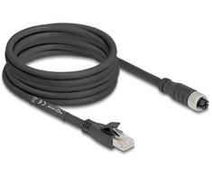 Delock M12 Kabelis X-kodiert 8 Pin Buchse zu RJ45 Stecker Cat.5e S/FTP flexibel 5 m juodas