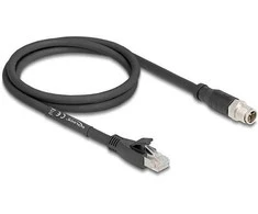 Delock M12 Kabelis X-kodiert 8 Pin Stecker zu RJ45 Stecker Cat.5e S/FTP flexibel 1 m juodas