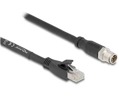 Delock M12 Kabelis X-kodiert 8 Pin Stecker zu RJ45 Stecker Cat.5e S/FTP flexibel 3 m juodas