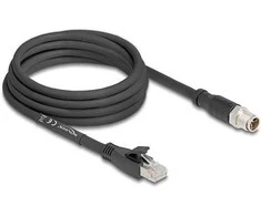Delock M12 Kabelis X-kodiert 8 Pin Stecker zu RJ45 Stecker Cat.5e S/FTP flexibel 3 m juodas