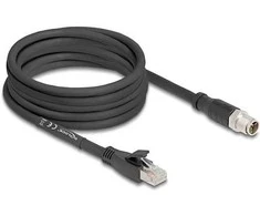 Delock M12 Kabelis X-kodiert 8 Pin Stecker zu RJ45 Stecker Cat.5e S/FTP flexibel 5 m juodas