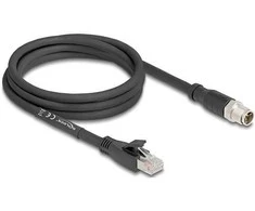 Delock M12 Kabelis X-kodiert 8 Pin Stecker zu RJ45 Stecker Cat.5e S/FTP flexibel 2 m juodas