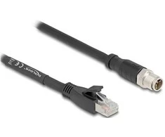 Delock M12 Kabelis X-kodiert 8 Pin Stecker zu RJ45 Stecker Cat.5e S/FTP flexibel 1 m juodas