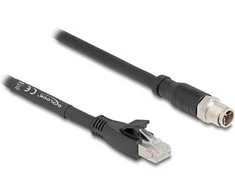 Delock M12 Kabelis X-kodiert 8 Pin Stecker zu RJ45 Stecker Cat.5e S/FTP flexibel 10 m juodas
