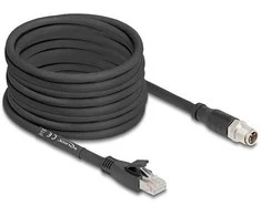 Delock M12 Kabelis X-kodiert 8 Pin Stecker zu RJ45 Stecker Cat.5e S/FTP flexibel 10 m juodas