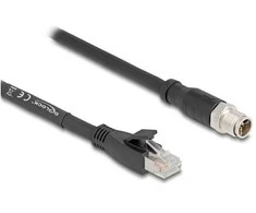 Delock M12 Kabelis X-kodiert 8 Pin Stecker zu RJ45 Stecker Cat.5e S/FTP flexibel 5 m juodas