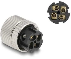Delock M12 Steckverbinder A-kodiert 4 Pin Buchse zur Montage mit Schraubanschluss 90° gewinkelt Metall