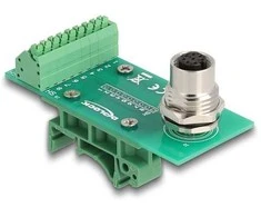 Delock M12 Übergabemodul Adapteris A-kodiert 8 Pin Buchse zu 9 Pin Terminalblock für Hutschiene