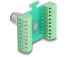Delock M12 Übergabemodul Adapteris A-kodiert 17 Pin Stecker zu 18 Pin Terminalblock zum Einbau
