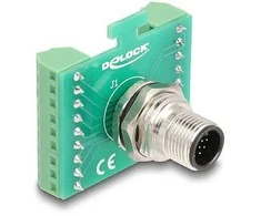 Delock M12 Übergabemodul Adapteris A-kodiert 17 Pin Stecker zu 18 Pin Terminalblock zum Einbau
