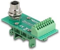 Delock M12 Übergabemodul Adapteris A-kodiert 8 Pin Buchse zu 9 Pin Terminalblock für Hutschiene