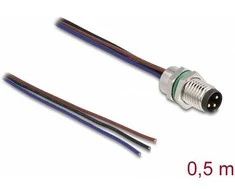 Delock M8 Einbaukabel A-kodiert 3 Pin Stecker für Panel mit offenen Kabeln Front Montage 0,5 m