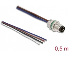 Delock M8 Einbaukabel A-kodiert 4 Pin Stecker für Panel mit offenen Kabeln Front Montage 0,5 m