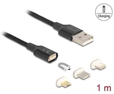 Kabelis USB Delock USB-A - USB-C + microUSB + Lightning 1 m Juodas (88165)