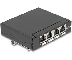 Delock Mini Desktop Patchpanel RJ45 Buchse 4 Port Cat.6A geschirmt juodas - zur Montage an Tisch, Wand oder Hutschiene