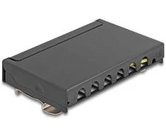 Delock Mini Desktop Patchpanel RJ45 Buchse 6 Port Cat.6A geschirmt juodas - zur Montage an Tisch, Wand oder Hutschiene