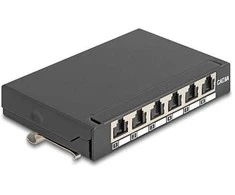 Delock Mini Desktop Patchpanel RJ45 Buchse 6 Port Cat.6A geschirmt juodas - zur Montage an Tisch, Wand oder Hutschiene