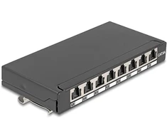 Delock Mini Desktop Patchpanel RJ45 Buchse 8 Port Cat.6A geschirmt juodas - zur Montage an Tisch, Wand oder Hutschiene