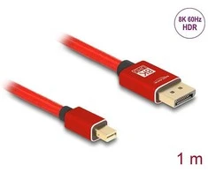 Delock Mini DisplayPort zu DisplayPort Kabelis 8K 60 Hz 1 m raudona Metall be Einrastfunktion